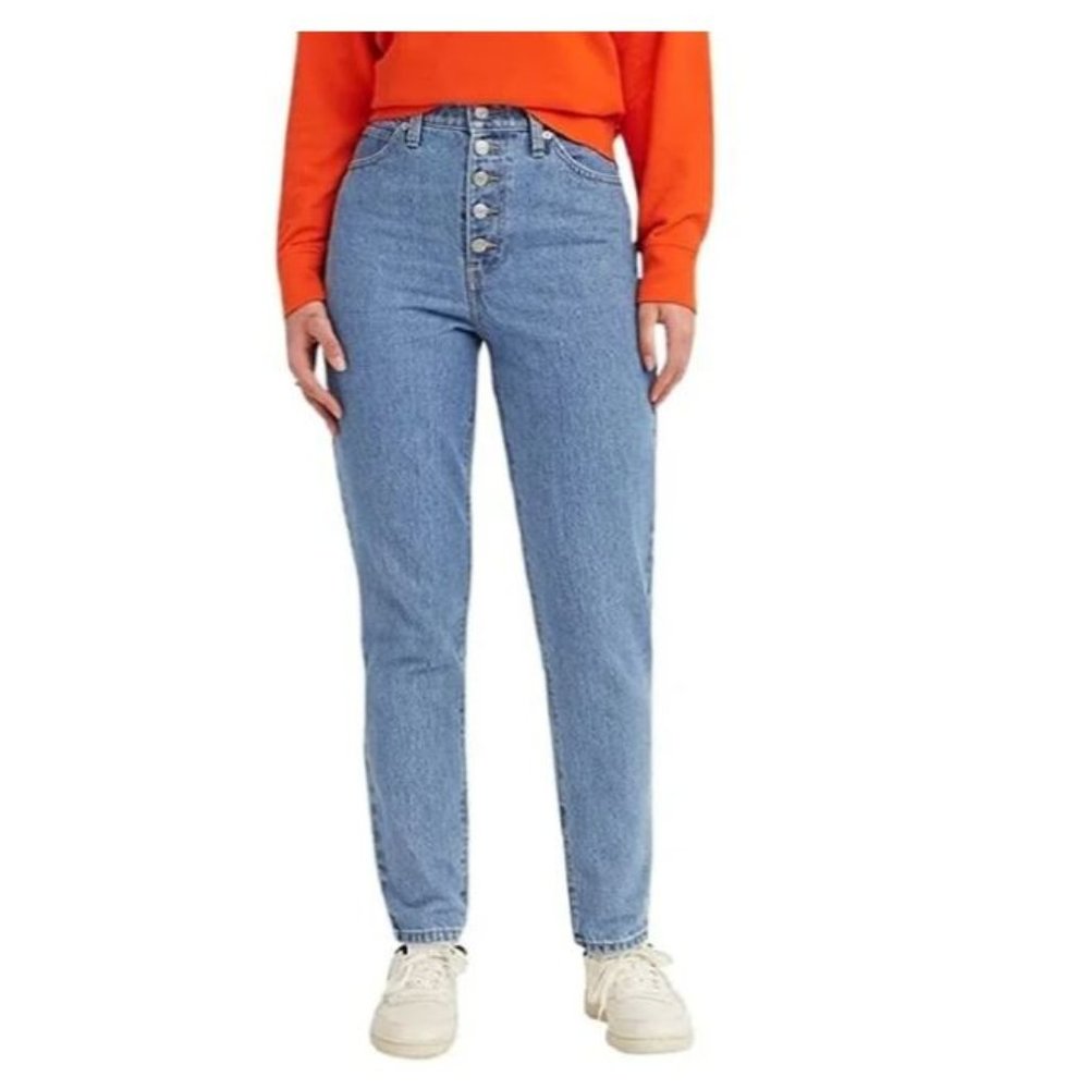 Levi's High Waisted Notch Mom Jeans Tapered Womens 29x27 Light Blue Button Fly